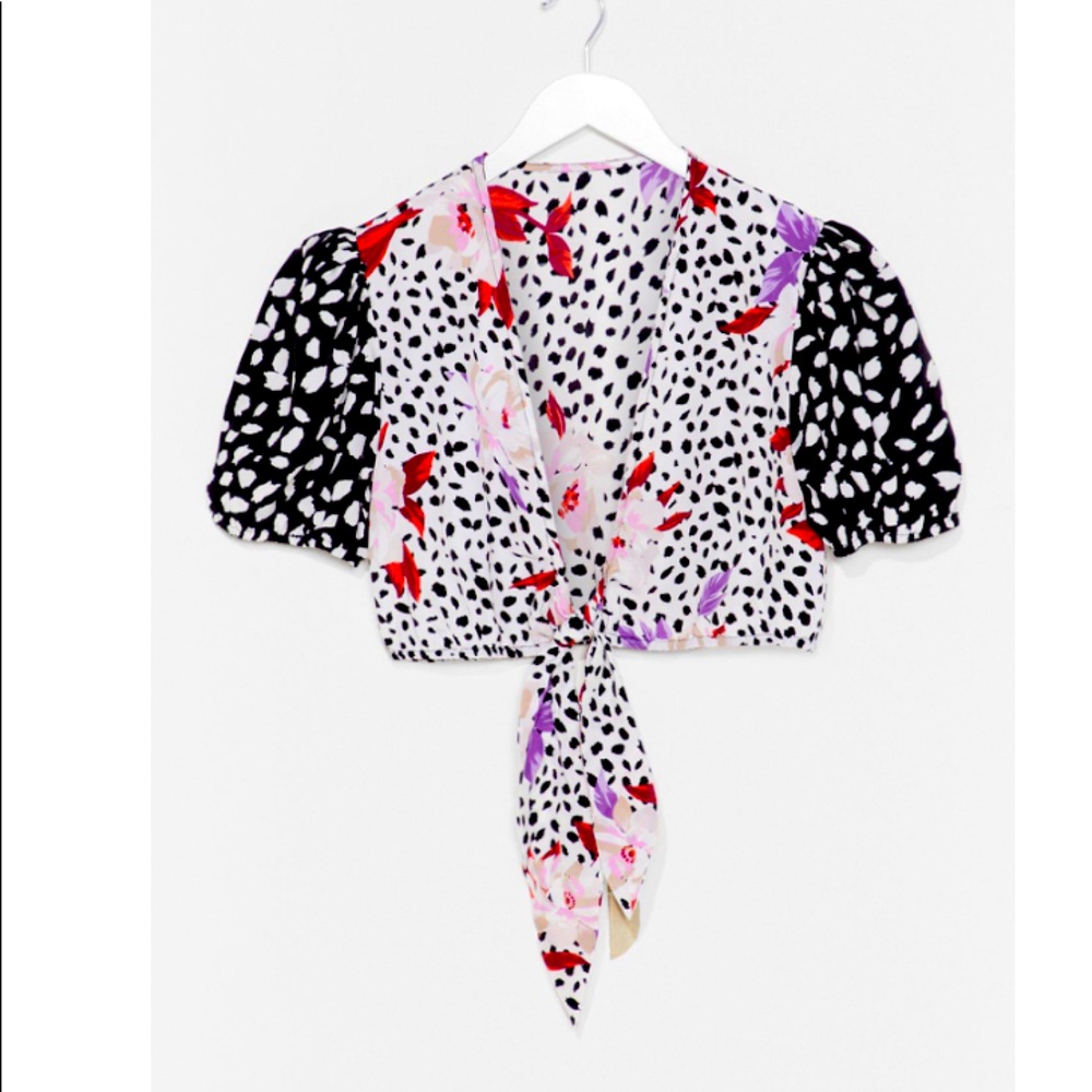 NWT mixed print tie crop top